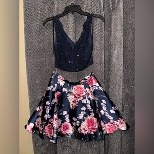 B Darlin Navy Floral 2 Piece Formal Set